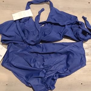 Fused Hawaii Kona Dark Blue bikini set top XL with tied ends , kona bottom L NWT